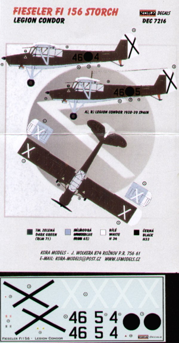 KORA Models Decals 1/72 FIESELER Fi-156C-1 STORCH Poland 1939 
